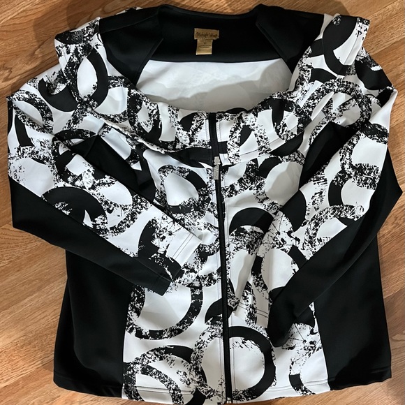 Midnight Velvet ZIP UP Polyester / Spandex JACKET Wide Collar Black & White 2X - Picture 2 of 5